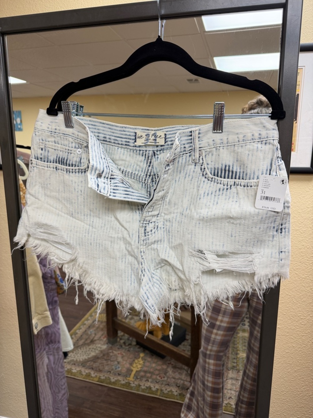 We The Free White Blue Acid-Wash Cutoff Denim Shorts